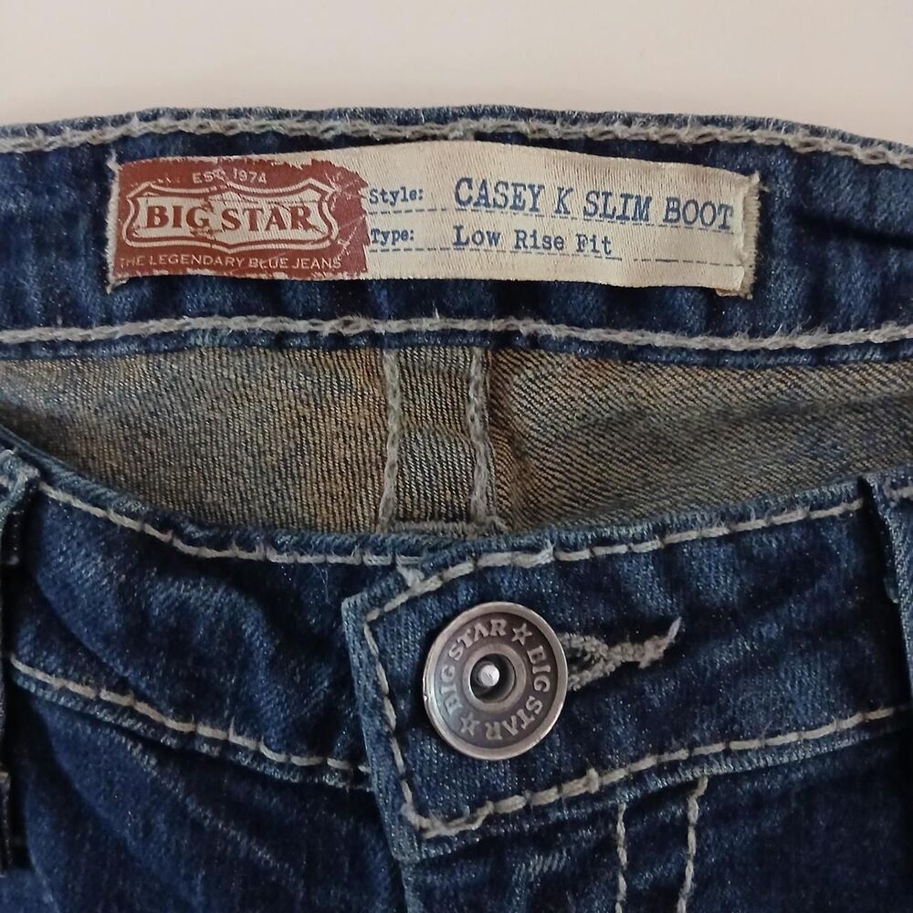 Big Star Casey K Slim Boot low rise blue jeans embroidered pockets 27x33 Y2K - Picture 3 of 7